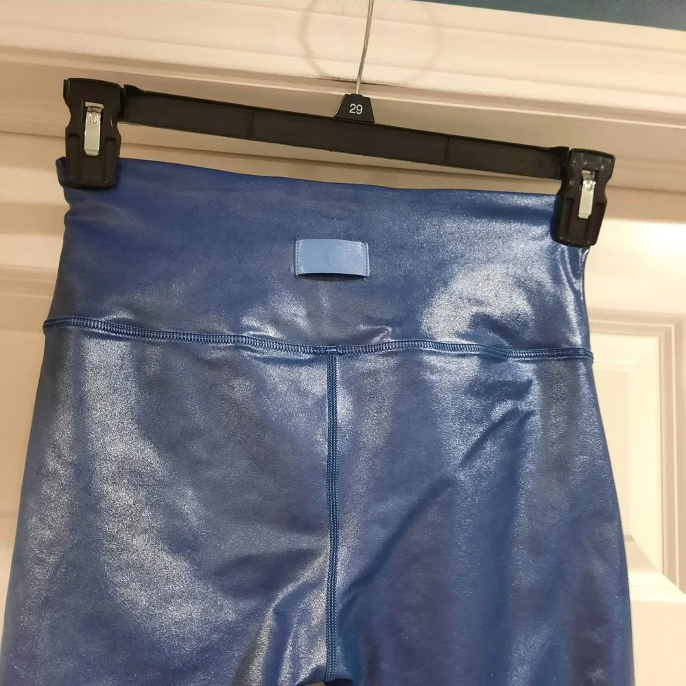 Zyia Active Leggings Womens 6-8 Blue Luxe High Rise‎ Metallic Shine Iridescent